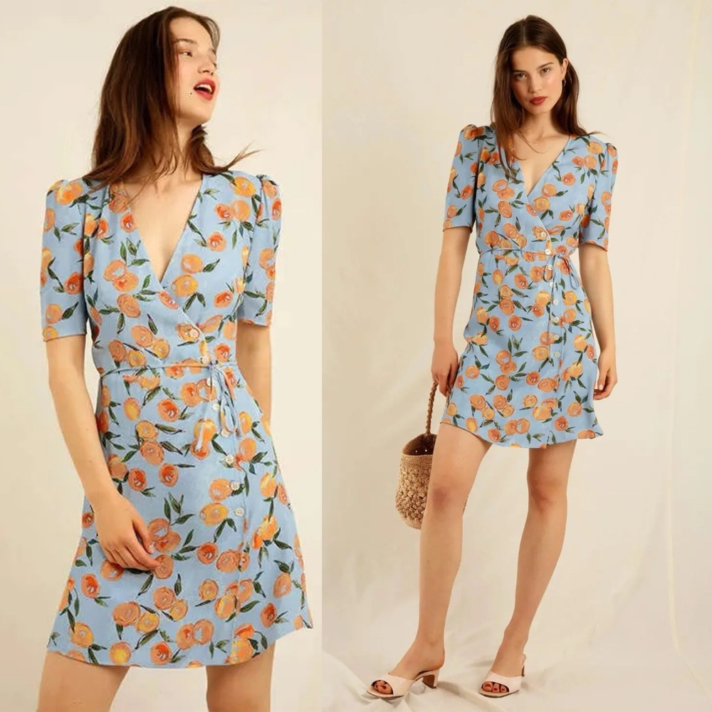 $230 Rouje Gabinette Wrap Button Dress in Clementine - Picture 2 of 10